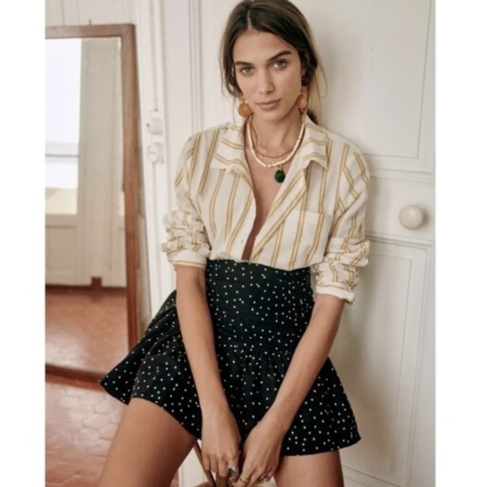 Sezane Julia Mini Skirt Black Polla Dot 36 NWOT